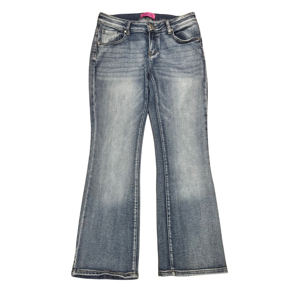 Telepatia Flare Jeans Size 29‎ Blue Medium Wash Mid Rise Whiskered Stretch Denim
